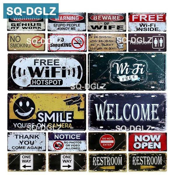 

[sq-dglz] welcome/wifi license plate store wall decor restrooms tin sign vintage road guide metal sign painting plaques poster