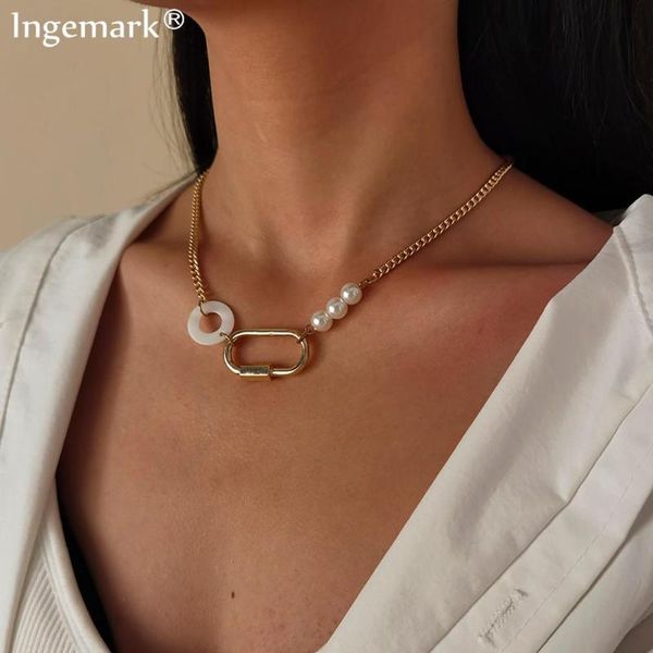 

punk unique pearl chain necklace for women wedding steampunk 2021 boho goth twisted sweater party vintage jewelry gifts pendant necklaces, Silver