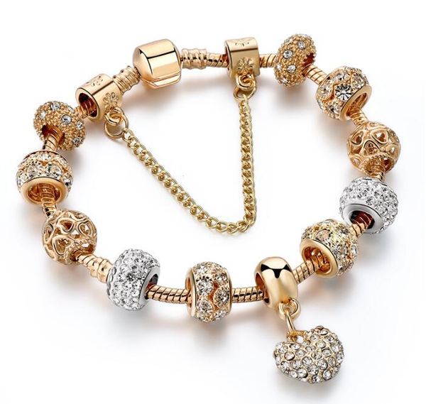 

fashion gold heart bracelets&bangles for women chain bracelets charm crystal jewelry gc602, Golden;silver