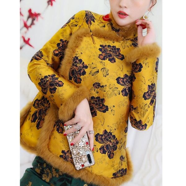 

ethnic clothing winter 2021 chinese style thickened warm cotton padded clothes hanfu women coat tang suit female vintage, Red