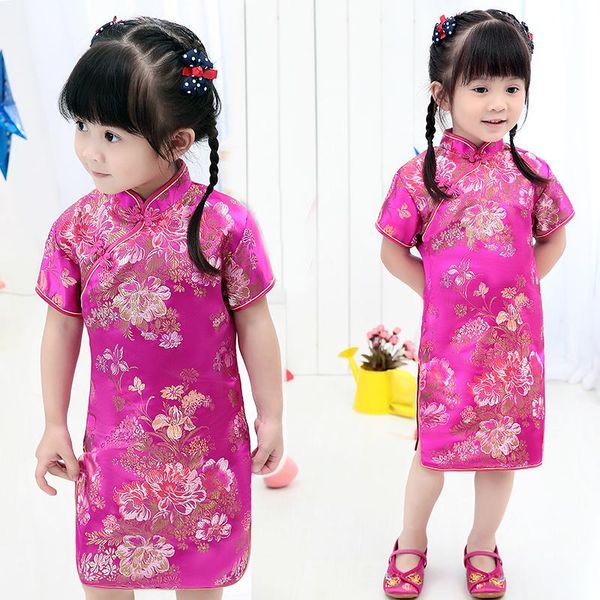 

ethnic clothing lovely little girl's cheongsam, year's gift, children's party clothing, chinese short sleeved suit, series, Red