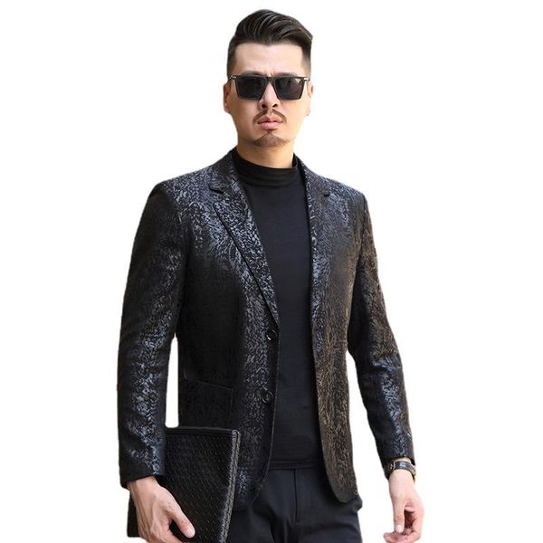 

men's jackets 20220 fashion m-4xl suit pattern slim young and middle-aged short leather jacket, Black;brown