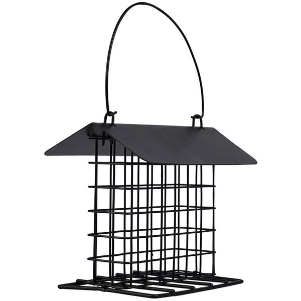 

other bird supplies outdoor wild feeder, black small hanging with metal, rainproof squirrel-proof, single suet cake style for outside