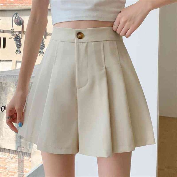 

pleated summer high waist loose women short casual cotton wide leg pants a-line black white z543, White;black