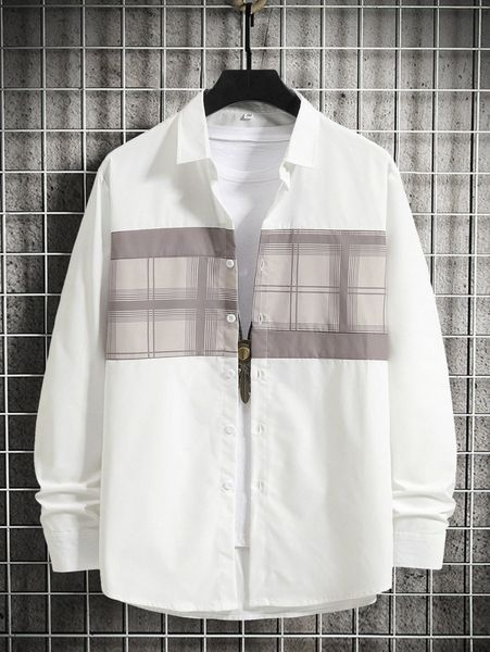 

men plaid print shirt without tee p2to#, White;black
