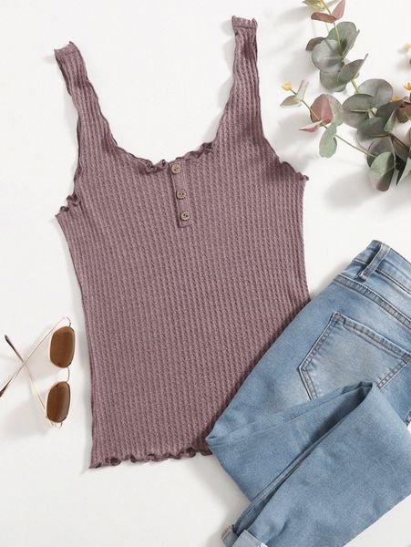 

lettuce trim waffle knit tank v9sb#, White
