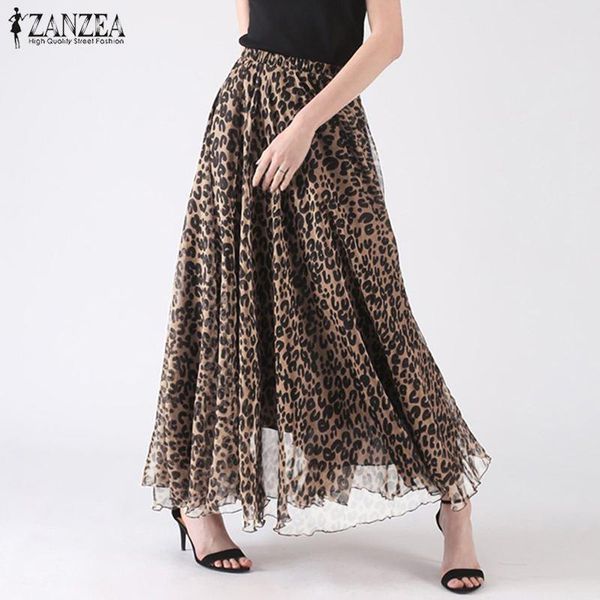 

skirts 2021 plus size zanzea summer fashion irregular women elastic waist leopard print long vestido faldas saia female, Black
