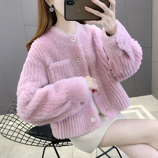 

women's fur & faux shzq 2021 sheep shearing wool coat female lamb composite integrated xianqi, Black