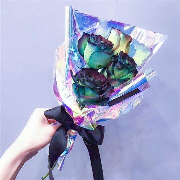 

pieces 59 cm x 57 cellophane wrap paper iridescent film gift rainbow flower wrapping packaging come