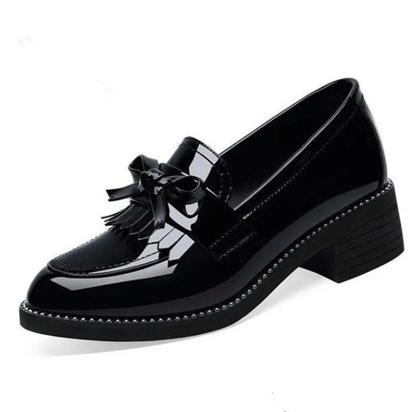 

dress shoes women's shoes with thick heels, lacquered shoes, shallow mouth, casual platform moccasins. azjz, Black