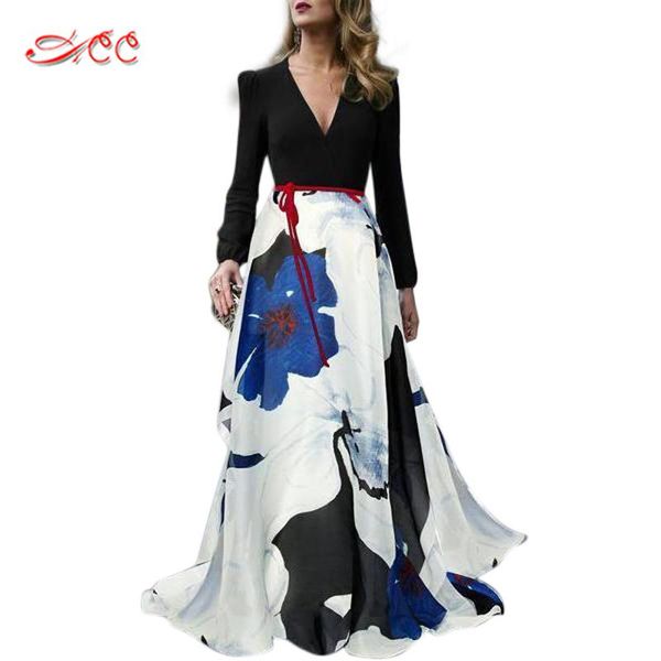 

casual dresses fashion lady dinner dress black deep v-neck long-sleeved elegant temperament ink painting literary female long, Black;gray