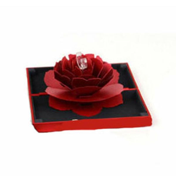 

gift wrap beautiful 3d up rose ring box wedding engagement jewelry storage rectangular proposal rotating flower ds99
