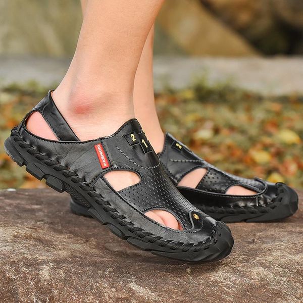 

slippers sandals for leather sandales romanas luxe erkek mens male men 2021 playa sandalet shoes roman sandale beach ete transpirables, Black