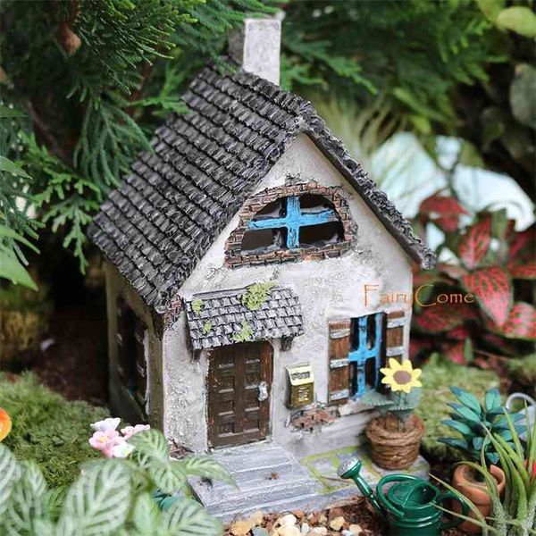 Fairycome Miniatura Fada Jardim Casa Rústica Resina Fada Cottage Home de Fada Casa Miniatura Moradias Mini Country Casas 210727