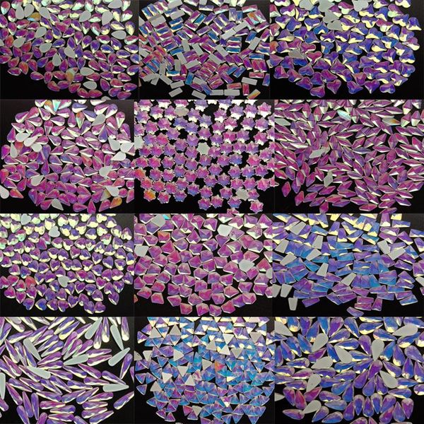 

nail art decorations 100pcs/bag rhinestones flat crystal colorful shaped raindrop glass stones for 3d nails, Silver;gold