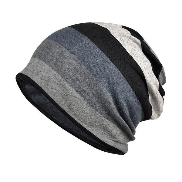 

beanies winter hat women's striped beanie multi-purpose ring scarf soft men's ear caps