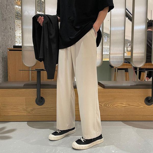 

pure color formal suit pants men korean fashion loose business casual harajuku streetwear straight leg men's, Black