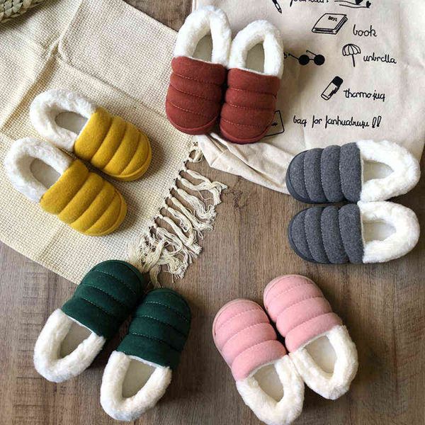 

winter children slippers kids soft non-slip home furry shoes girl baby toddler fur slides cotton indoor shoes plush warm slipper 211119, Black;grey