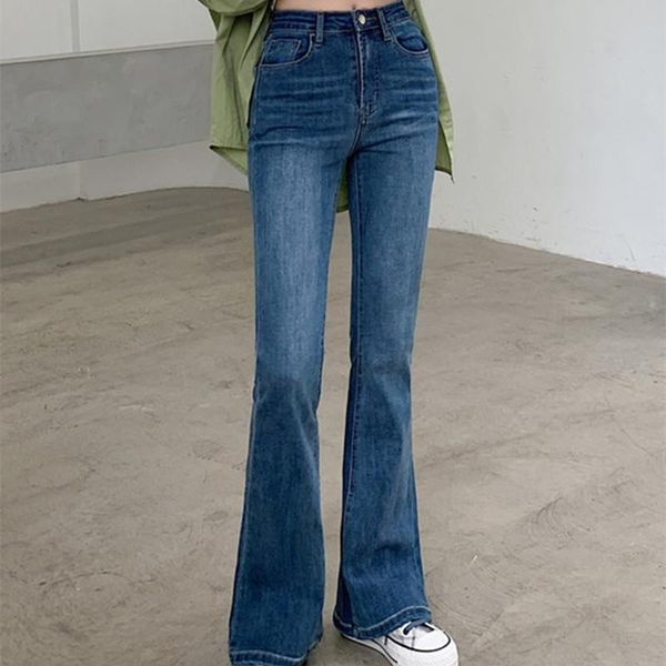 

women's jeans high-waist women spring and autumn korean ins slim-fitting wide-leg denim pants student mopping, Blue