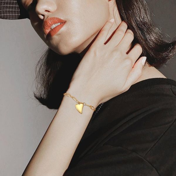 

link, chain romantic heart charm bracelet for women, gold color stainless steel oval bracelet, chic boho metal minimalist wristband, Black