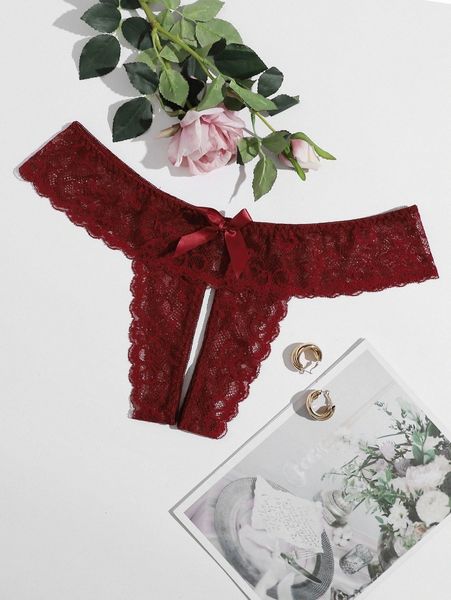 

plus floral lace crotchless thong g7id#, Black;white