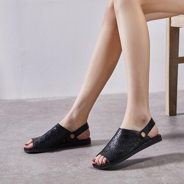 

women summer beach flats sandals casual shoes woman slip on vintage pu leather peep toe sandalias mujer sapato feminino d1141, Black