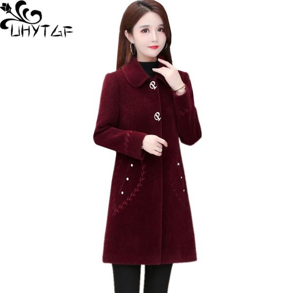 

women's wool & blends uhytgf casual women winter jacket fashion embroidery pocket plus size outwear quality mink fleece elegant female, Black