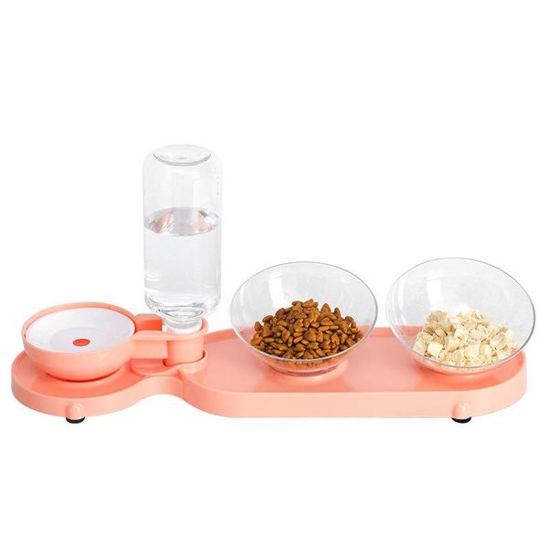 

cat dog automatic drinking water feeder transparent double bowl basin inclined neck protection pet bowls & feeders