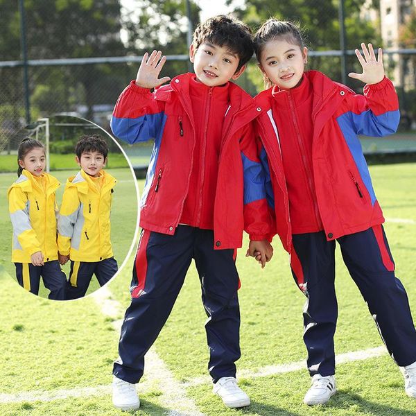 

coat autumn winter boys jackets double-deck children suits girl keep warm hree-pieces waterproof windproof coats school uniform, Blue;gray
