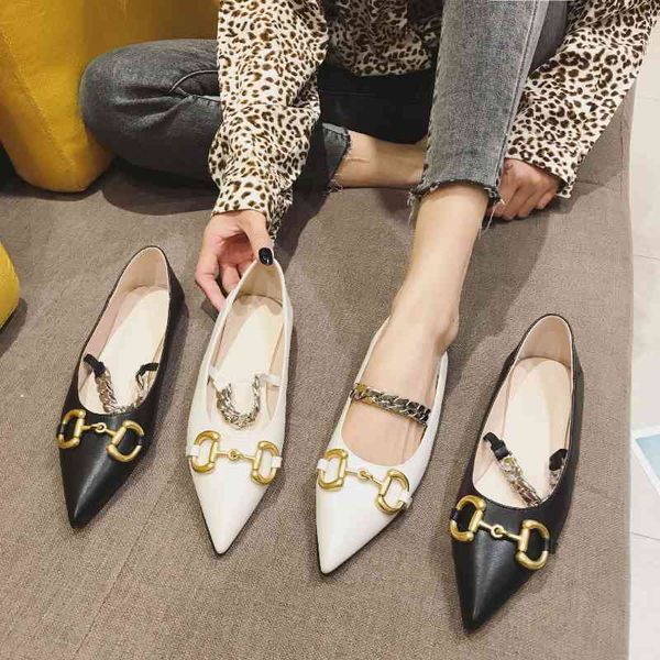 

dress shoes autumn comfortable lady flat pointed toe flats metal decoration asakuchi women footwear chain ladies w he3t, Black