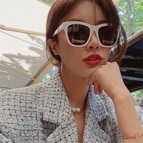 

kiminate letter anti ultraviolet thin star net red same kim sunglasses, White;black