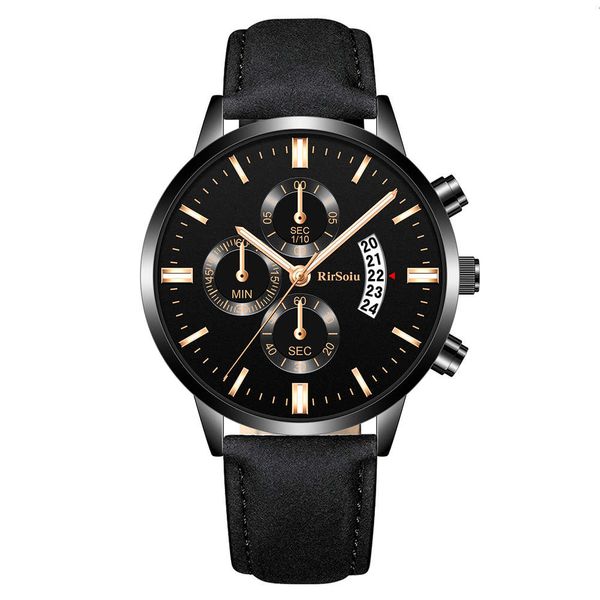 

watch classic men three eyes six needles five calendar wrist tiktok waterproof quartz strap, Slivery;brown