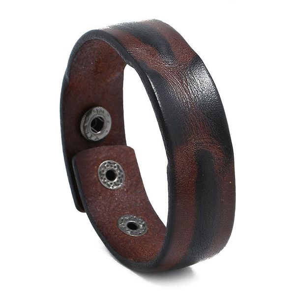 

charm bracelets punk genuine leather bracelet men handmade male snap fastener jewelry 2021 fashion brown wholesale, Golden;silver