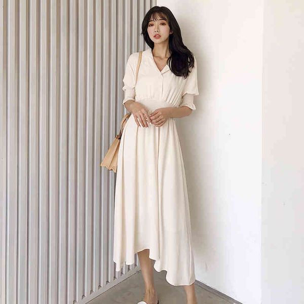

dress notched collar high women summer solid elastic waist pleated vestidos fashion vintage short sleeve long es maxi, Black;gray