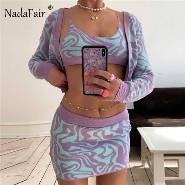 

women's knits & tees nadafair ripple print crop cardigans y2k women long sleeve coat tie dye vintage 2021 fashion button up knitted, White