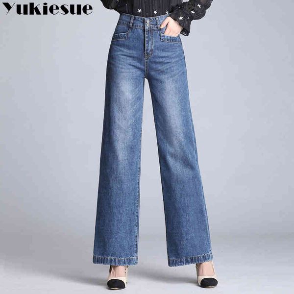 

wide leg jeans for women with high waist ripped boyfriend jeans woman ol loose straight flare jeans female jemme plus size 210519, Blue