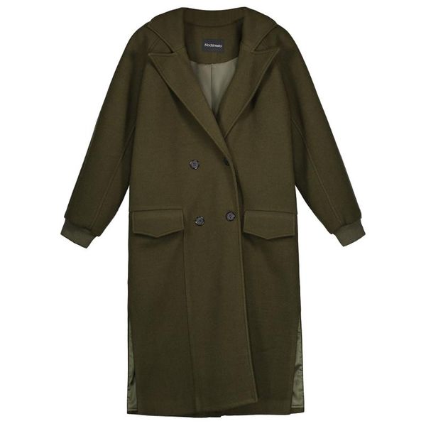 

women's wool & blends women long winter coat young ladies autumn clothing army green double breasted woolen overcoats female casual jac, Black