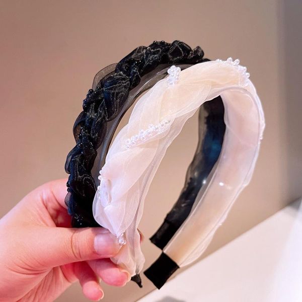 

hair clips & barrettes korean version of the retro style crystal rice pearl chain organza twist braid band headband hairpin head jewelry, Golden;silver