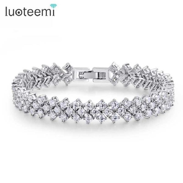

luoteemi clear aaa cubic zirconia white gold-color rome design bangle for women brazil copper bracelet q0720, Black