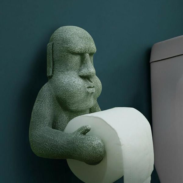 Porta carta igienica Scaffale per fazzoletti squisiti Supporto a parete per portarotolo con design Moai dell'Isola di Pasqua