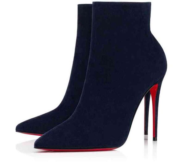 

winter [original box] women's pointed toe red bottom ankle boots so kate booty high heels elegant brands lady booties party dress 43, Black