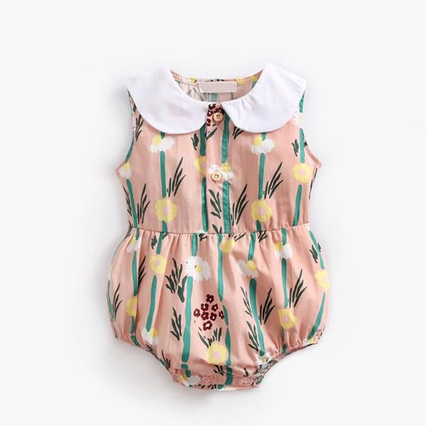 

jumpsuits menoea cartoon flower print baby girl rompers 2021 doll collar sleeveless cotton romper fashion fresh cute clothes for, Blue