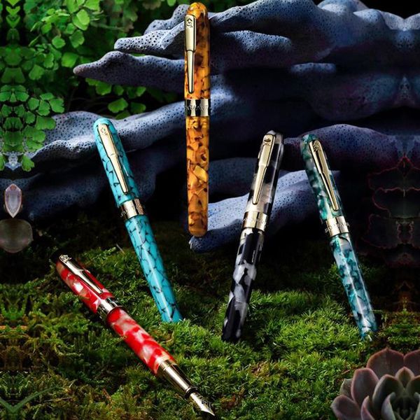

fountain pens montagut celluloid mini pen koi fish pocket size golden clip iridium fine nib 0.5mm 5 color for choice writing