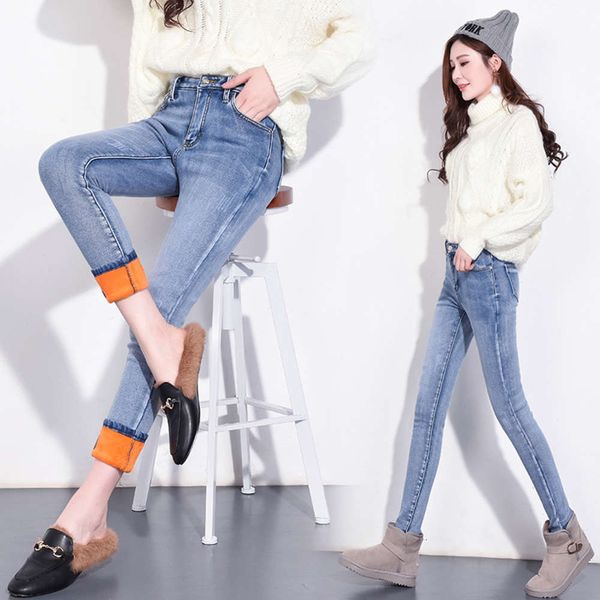 

autumn and winter slim high waist tight plush pencil leggings, Blue