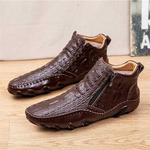 

autumn men leather boots fashion retro zipper ankle booties big size male motorcycle boots chelsea booties for party 211022, Black