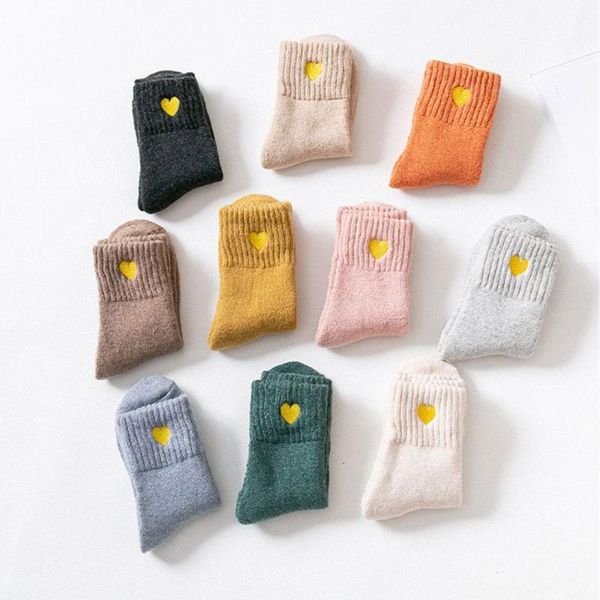 

socks & hosiery thick warm casual cotton tube love embroidery thermal cashmere women's thicken stockings, Black;white