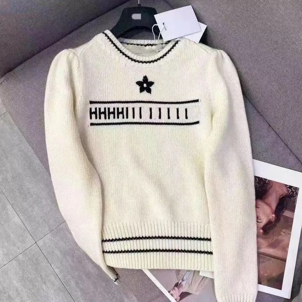 

women's sweaters casual knit contrast color long sleeve spring fashion wear classic letter pattern, White;black