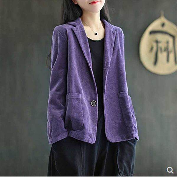 

women's jackets 2021 spring and autumn corduroy solid color single-breasted long-sleeved loose retro casual jacket tide, Black;brown
