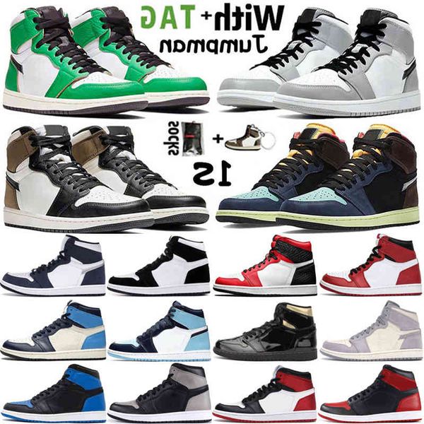 

2021 jumpman 1 1s high og mens boots shoes lucky green tokyo hack light smoke grey unc obsidian twist sneakers trainers size 36-47, Black