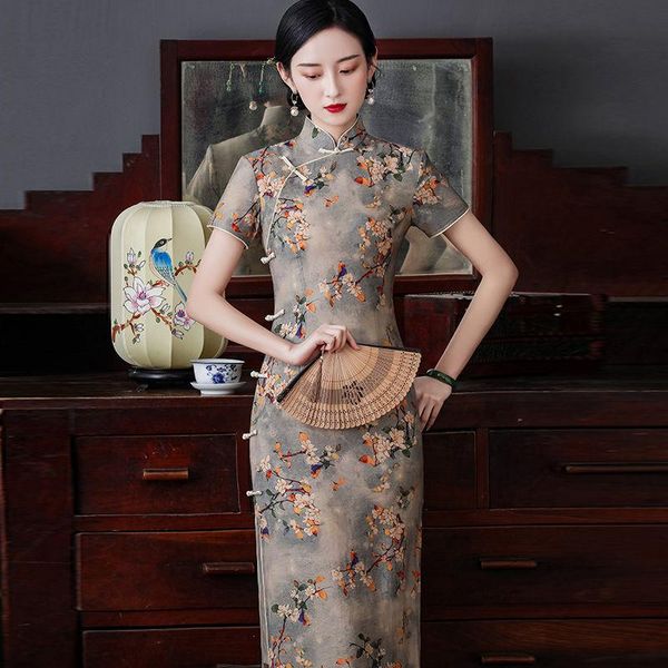 

ethnic clothing print flower women vintage cheongsam vestidos slim chinese ladies party dress noble dancing gown traditional qipao xxl, Red